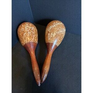 Vintage Hand Carved Wooden Maracas Republica Dominican Sun